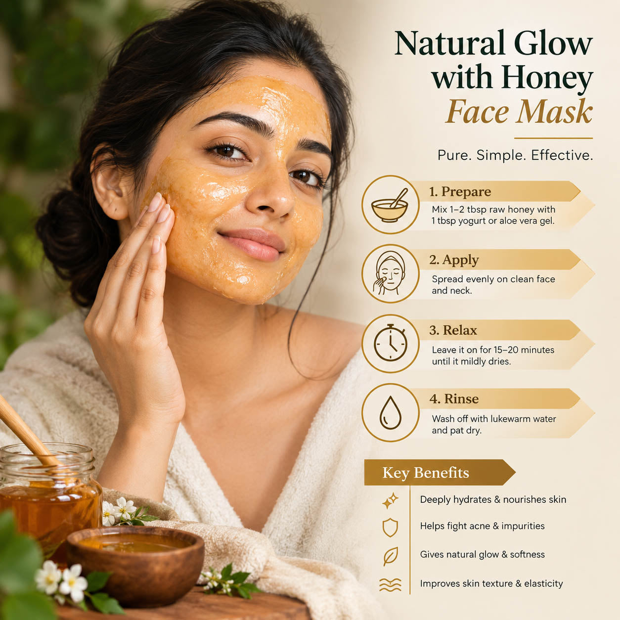 Benefits of honey to the face: visual explanation